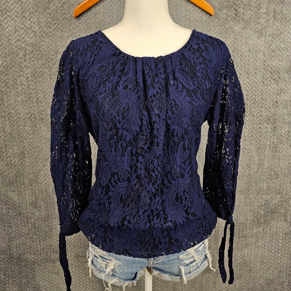 Dark Romance XL Purple Floral Lace 3/4 Tie Sleeve Keyhole Back Blouse Whimsigoth